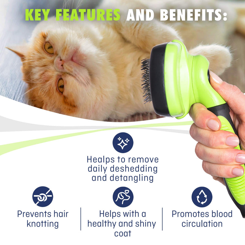 Rexipets Self Cleaning Slicker Brush- for Dogs, Cats & Pets-One Click Cleaning Function-Gentle & Effective Cat, Pet & Dog Hair Remover-Dog Grooming Accessories for Small, Medium & Large Dogs - PawsPlanet Australia