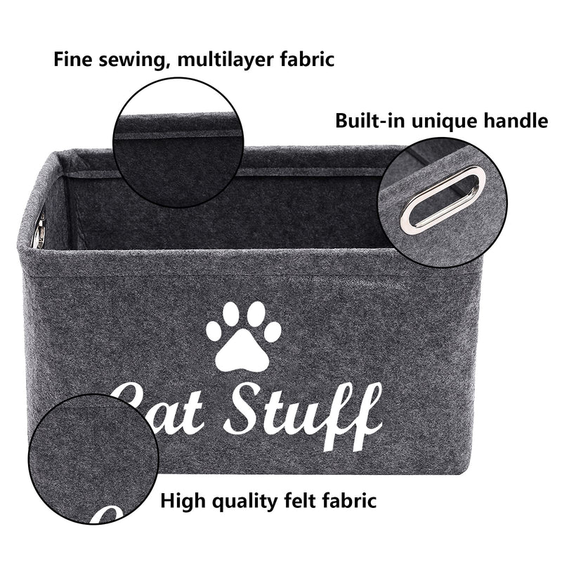 Geyecete Dog Apparel & Accessories/Dog Toys/Pet Supplies Storage Basket/Bin with Handles, Collapsible & Convenient Storage Solution for Office, Bedroom, Closet, Toys, Laundry "Cat Stuff" Grey - PawsPlanet Australia