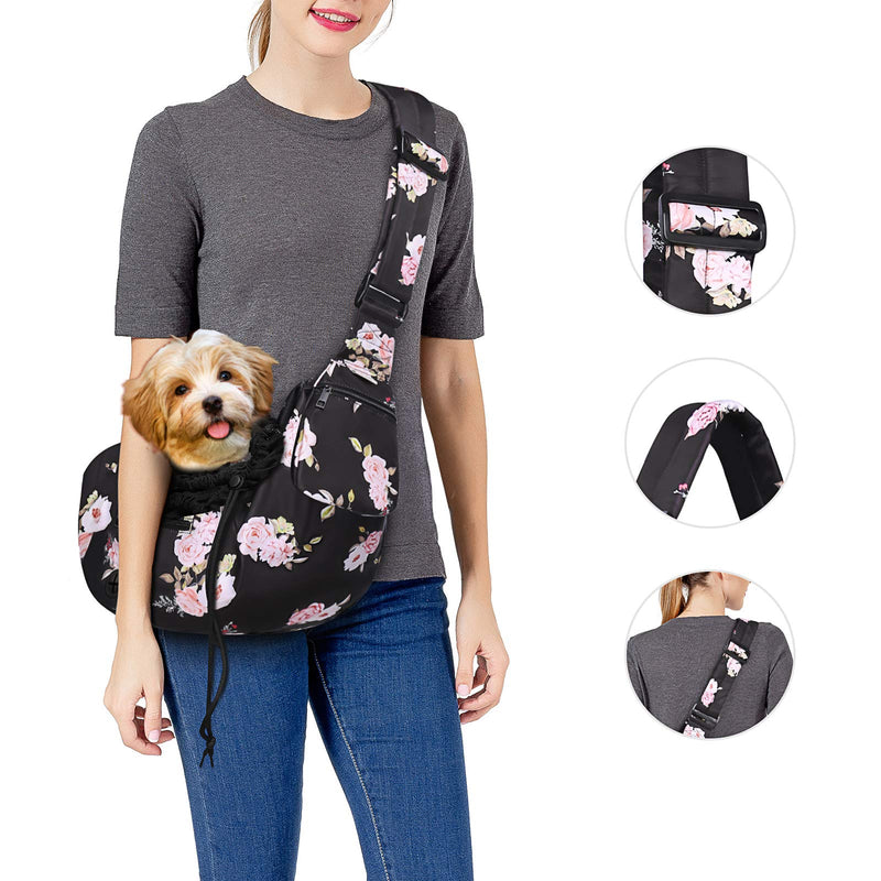 MOSISO Dog Cat Sling Carrier, Pet Dog Carrier Camellia Tote Bag Hands Free Adjustable Padded Strap Breathable Polyester Soft Carrying Travel Shoulder Bag with Front Pocket for Small Dog Cat, Black - PawsPlanet Australia