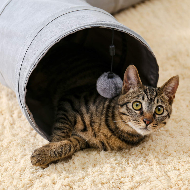 Ohana Beautiful Foldable Cat Tunnel Cat Toy with Ball Rustling Tunnel for Cats Puppies Rabbits or Small Animals Grey - PawsPlanet Australia