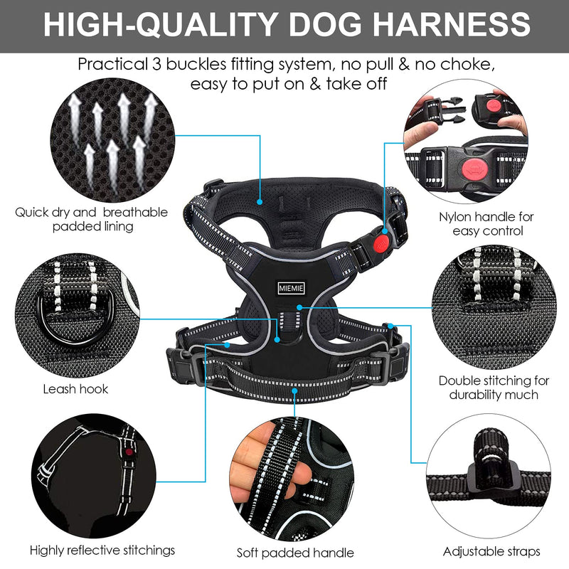 MIEMIE Dog Harness and Leash Set, Dog Vest Harness with Leash Set No Pull, Reflective Adjustable with Easy Control Handle Pet Vest for Large Dogs(S/Black) S (chest 13.4-24.8'') Black - PawsPlanet Australia
