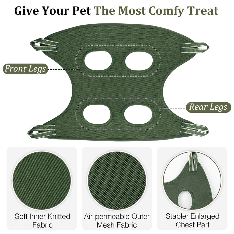 Pawaboo Pet Grooming Hammock, 7 in 1 Dog Grooming Harness, Breathable Restraint Bag Helper with S-Hooks and Comb, Dog Holder Grooming Sling for Trimming Nail Bathinng Washing Small Army Green - PawsPlanet Australia