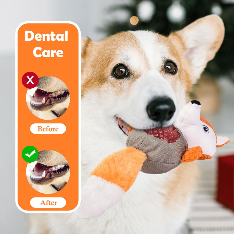 Wookiwuki Dog Toys for Aggressive Chewers, Squeaky Fox Shaped Dog Chew Toys for Outdoor Indoor Play, Hard Plush Toys, Stuffed Puppy Toys for Small Medium Dogs Fox - PawsPlanet Australia