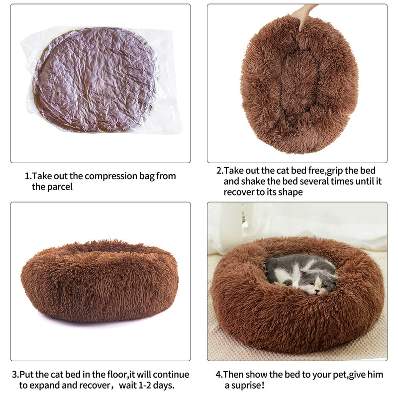 LMTIC Cat Beds for Indoor Cats,20 Inch Donut Cuddler Small Dog Bed,Calming Self Warming Anti-Anxiety Joint-Relief Improved Sleep Fluffy Pet Bed for Cat Small Dog with Non-Slip Bottom,Machine Washable 20x20 inches Coffee - PawsPlanet Australia