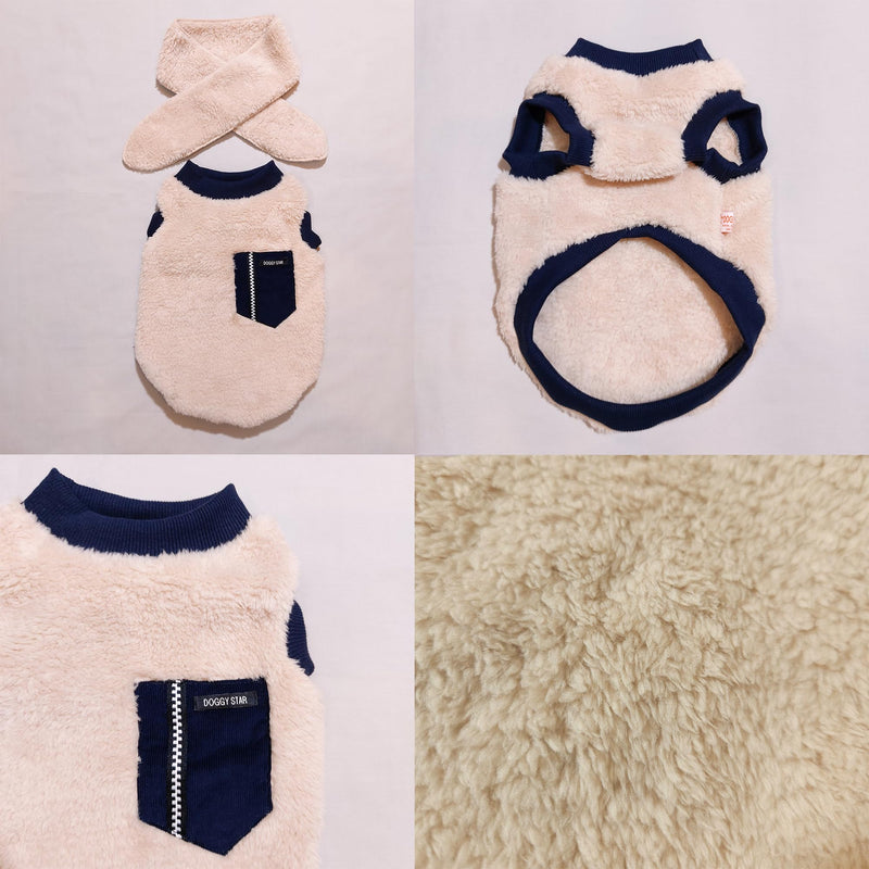 D DOGGY STAR Big Dog Clothes Warm Fleece Sweaters Scarf Set Configuration for Large Medium Small Dogs (6XL,Scf NVY Pkt) Warm Fleece T 6XL Navy Pocket - PawsPlanet Australia