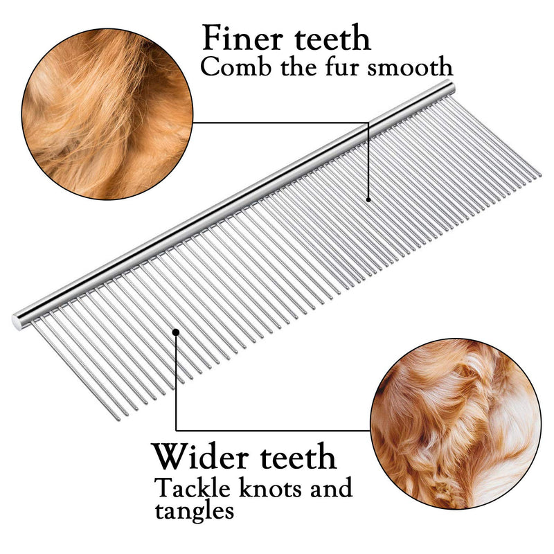 JamHooDirect Metal Pet Grooming Comb, 2 Size Stainless Steel Row Teeth Brush Hair Cleaning/Shedding/Massaging Dog Comb Tools Ideal for Large, Medium & Small Dogs & Cats with Tangled Short/Long Hair - PawsPlanet Australia