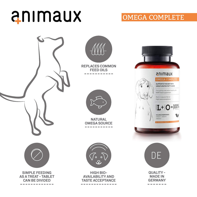 animaux - omega complete fish oil tablets for dogs I Essential omega 3,6 & 9 fatty acids to support metabolism, bone structure & cardiovascular system I BARF supplement with salmon oil for skin & coat - PawsPlanet Australia