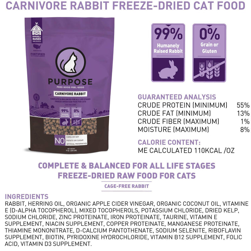 [Australia] - PURPOSE All-Natural Freeze-Dried Carnivore Rabbit Morsels Grain-Free Cat Food 9 oz. | Made in The USA 