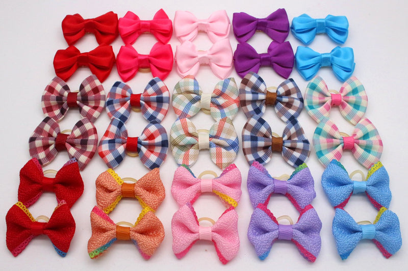 HOLLIHI 30pcs /15 Pairs Adorable Grosgrain Ribbon Pet Dog Hair Bows with Rubber Bands - Puppy Topknot Cat Kitty Doggy Grooming Hair Accessories Bow knots Headdress Flowers Set for Groomer - PawsPlanet Australia