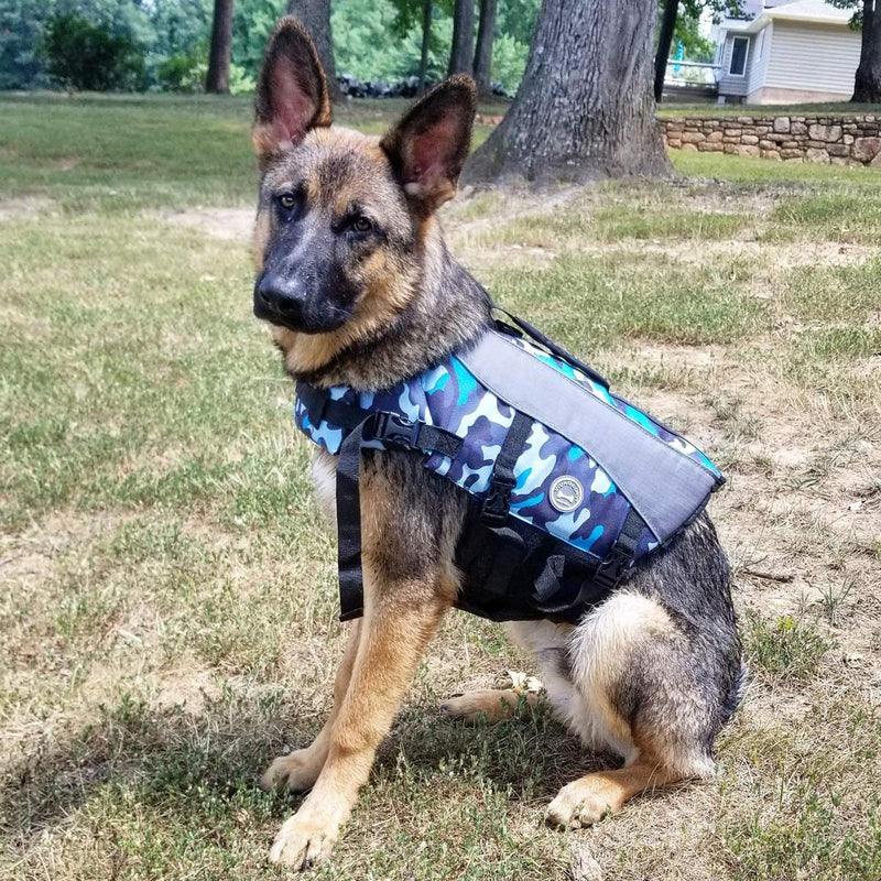 Vivaglory Dog Life Jackets with Extra Padding Pet Safety Vest for Dogs Lifesaver Preserver S:18-22 inch (Ribcage Girth) Camo Blue - PawsPlanet Australia