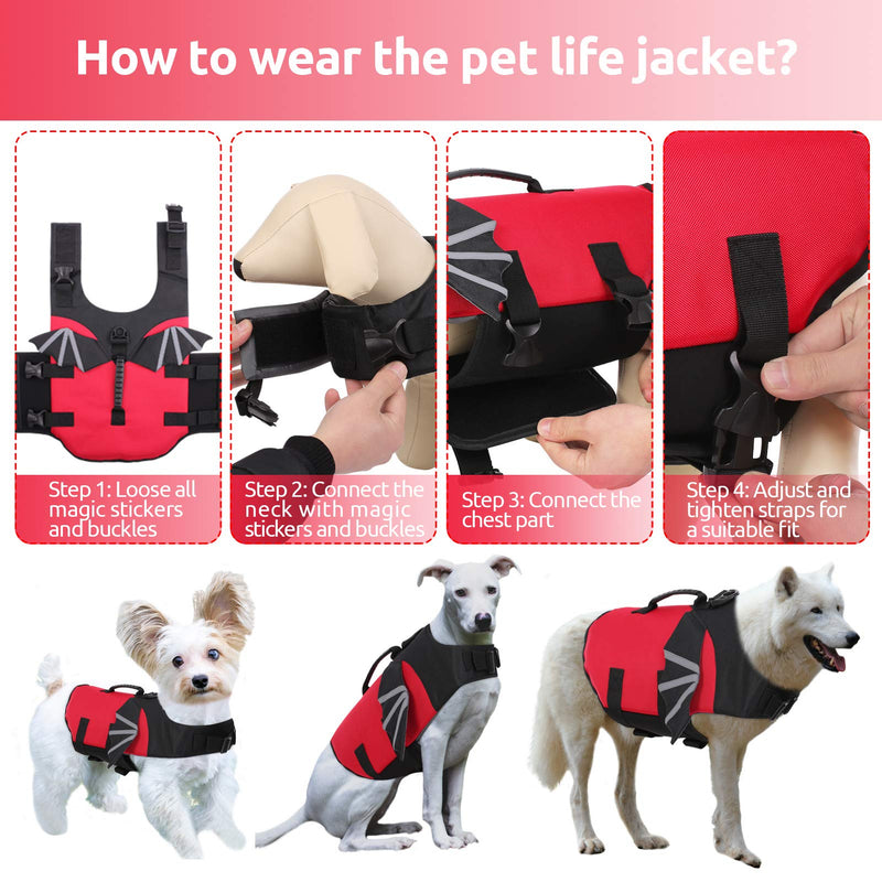 Dog Life Jacket, Adjustable Pet Safety Preserver Lifesaver Vest with Rescue Handle Swimsuit for Small Medium Large Dogs XS Red X-Small - PawsPlanet Australia