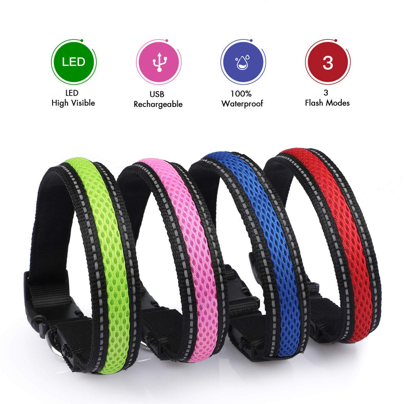 MASBRILL LED Dog Collar Rechargeable Waterproof Light Up Dog Collar Super Bright Safety Flashing Pet Collar Adjustable for Small Medium Large Dogs Improve Visibility & Safety - Red - M M(50*2.5cm/19.69*0.98inch) - PawsPlanet Australia