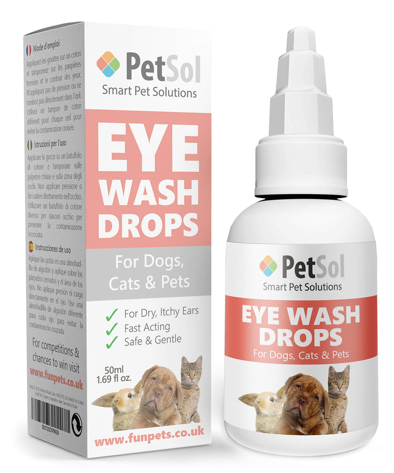 PetSol Eye Wash Drops for Dogs, Cats & Pets (50ml) Powerful Formula For Itchy, Watery, Gunky Eyes. Gentle Lubricating Drops Clean & Protect Dry Eyes – Mild Eye Cleaner Removes Dirt, Dust and Residue - PawsPlanet Australia