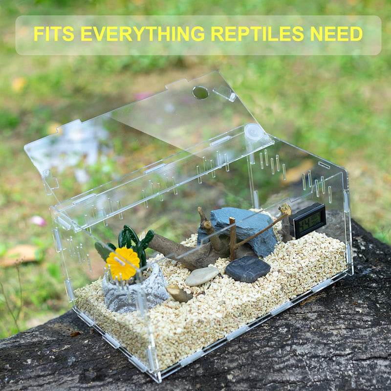 BETAZOOER Reptile Terrarium Aquarium Breeding Tank Acrylic Reptile Feeding Box with Temperature Hygrometer 11.4"x7.7"x5.9" - PawsPlanet Australia