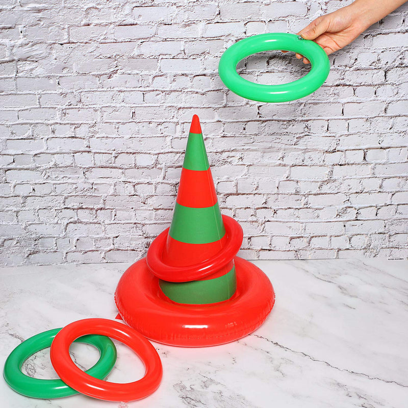 10 Pieces Christmas Inflatable Ring Toss Game, Includes 2 Pieces Inflatable Witch Hat 8 Pieces Inflatable Ring, Hat Ring Toss Game Set for Christmas Party Decoration Supplies Accessories - PawsPlanet Australia