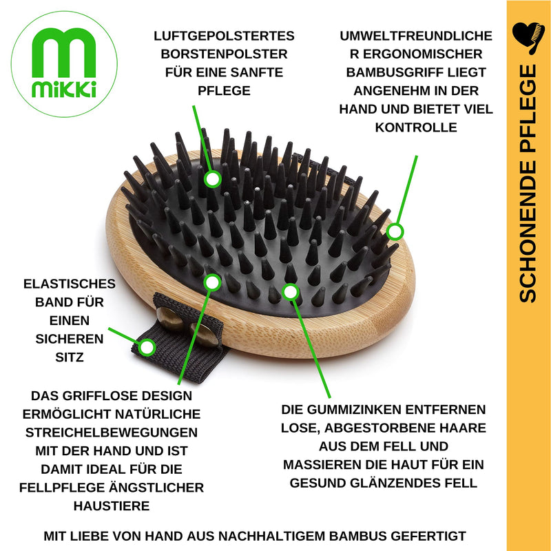 Mikki 6280003 Bamboo massage hand brush for shedding for short and medium-length coats, for dogs and cats, made from sustainable bamboo, gentle grooming brush, 78 g, brown - PawsPlanet Australia