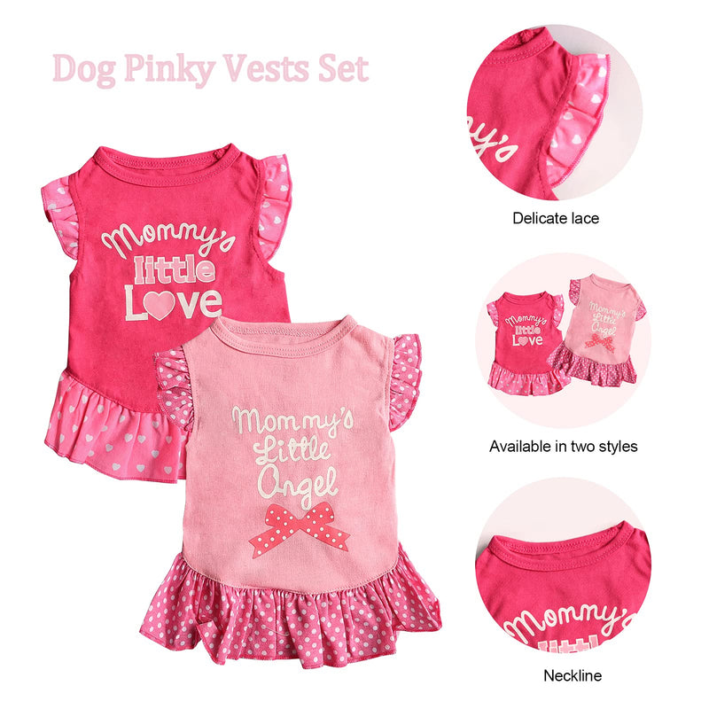 Banooo 2 Pcs Sleeveless Dog Pink Dress for Girl Dog Pet Clothes Dog Apparel for Small Medium Dogs and Cats Puppy Skirt with Ruffles Pet Vest Cool for Summer (XS, Rose Red+Pink) X-Small - PawsPlanet Australia