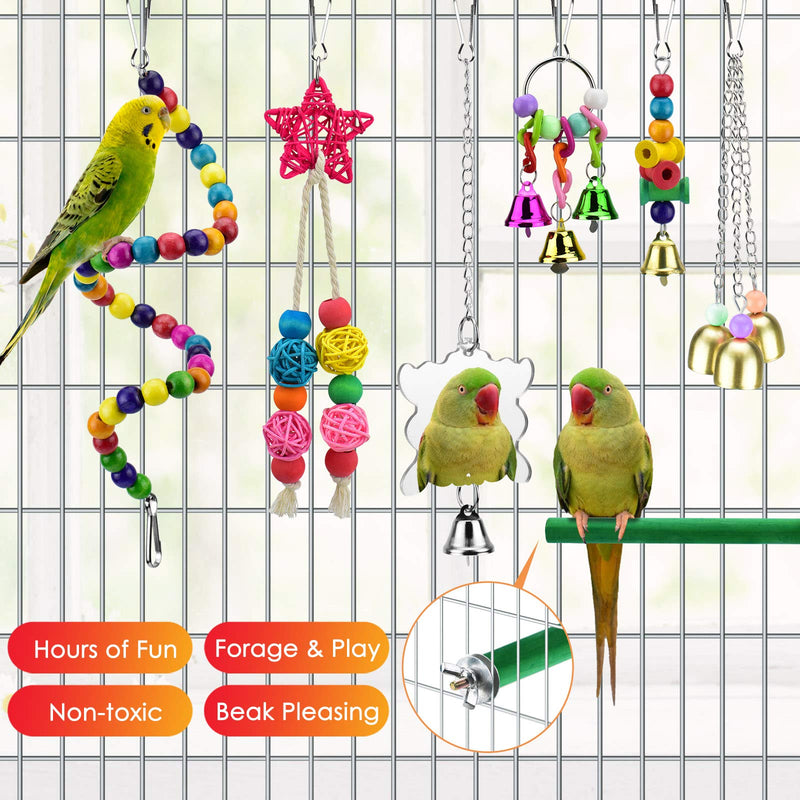 [Australia] - KATUMO Bird Parrot Toys, Bird Nest Hut Hanging Habitat Tent Colorful Wood Beads Hanging Mirror Bird Perch Chewing Bell Toys for Conures, Cockatiel, Budgerigar, Lovebird, Sparrow Ect Small Birds 