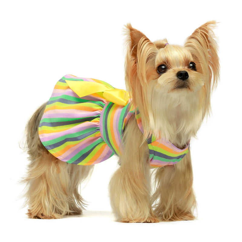 Fitwarm Dog Striped Cotton Dress, Dog Summer Clothes for Small Dogs Girl, Cat Apparel, Yellow Orange Green XS - PawsPlanet Australia