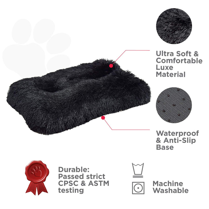 FuzzBall Fluffy Luxe Crate Pet Bed & Mat for Dogs & Cats, Anti-Slip, Waterproof Base, Machine Washable, Durable Pad with Elastic Kennel Attachment 17 x 11" Black - PawsPlanet Australia