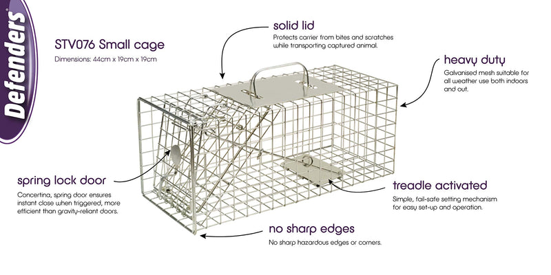 Defenders STV076 Animal Trap (Humane Cage Trap for Squirrels and Small Wildlife, Indoor and Outdoor Use), Clear - PawsPlanet Australia