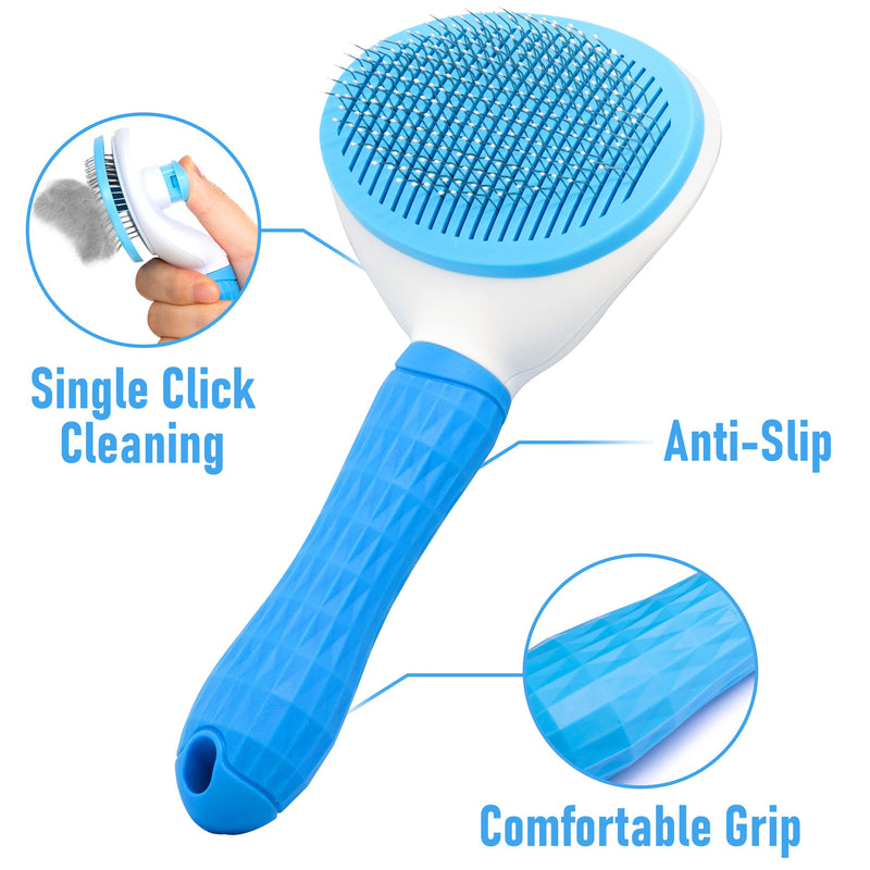 Cleanpet's dog brush and cat brush for cats, dogs and puppies with short and long hair, self-cleaning animal hair brush, removes undercoat, blue - PawsPlanet Australia