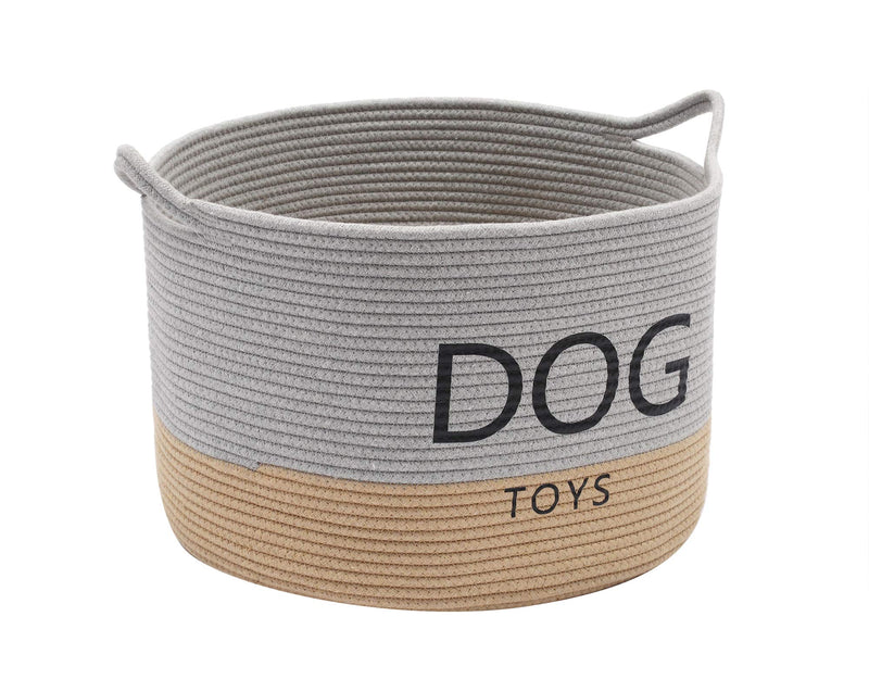 Geyecete Dog Storage Basket Round Cotton Rope Basket Dog Toy Storage Basket - Laundry Basket Storage Bin Pet Toy Storage Boxes Living Room Organizer-Gray/Brown Gray/Brown - PawsPlanet Australia