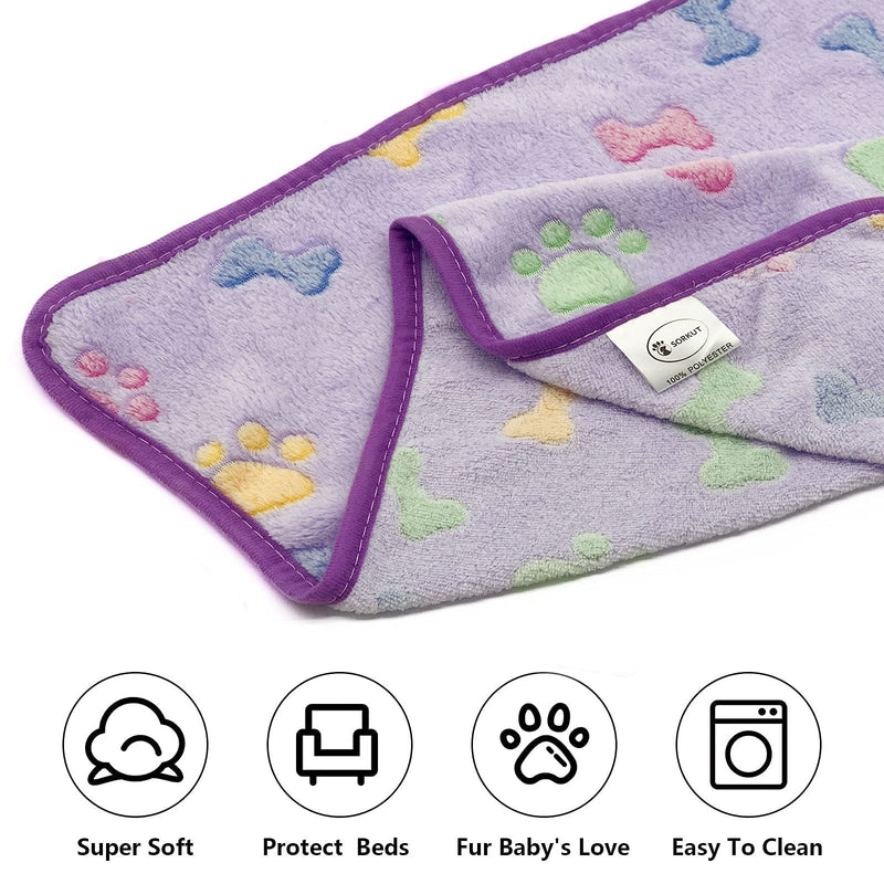 1 Pack 3 Puppy Blankets Super Soft Warm Sleep Mat Bone Print Cute Blanket Fluffy Premium Fleece Pet Blanket Flannel Throw Dog Blankets for Small Dogs Puppy Cat,Small(23"x16") Small(23"x16") Brown/Pink/Purple - PawsPlanet Australia