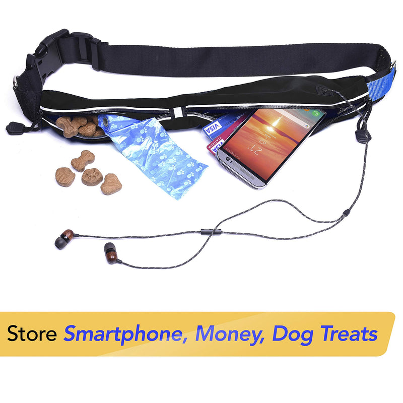 Paw Lifestyles Retractable Hands Free Dog Leash W/Smartphone Pouch – Dual Handle Bungee Waist Leash for Up to 150 lbs Large Dogs Black - Blue w/Smartphone Pouch - PawsPlanet Australia