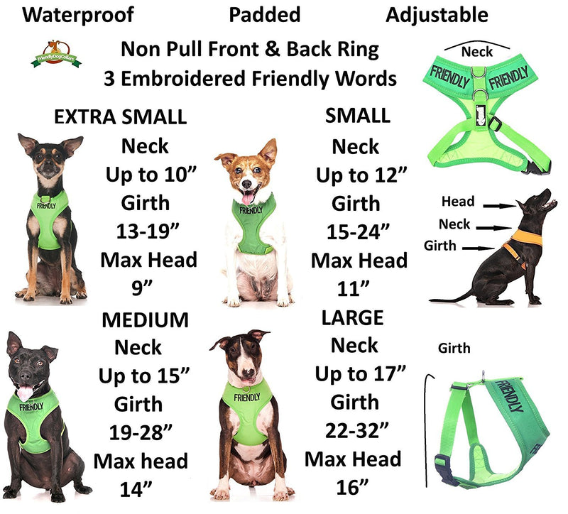 FRIENDLY (Known as Friendly to all) Green Colour Coded Non-Pull Front and Back D Ring Padded and Waterproof Vest Dog Harness PREVENTS Accidents By Warning Others Of Your Dog In Advance (L) Large Harness - PawsPlanet Australia