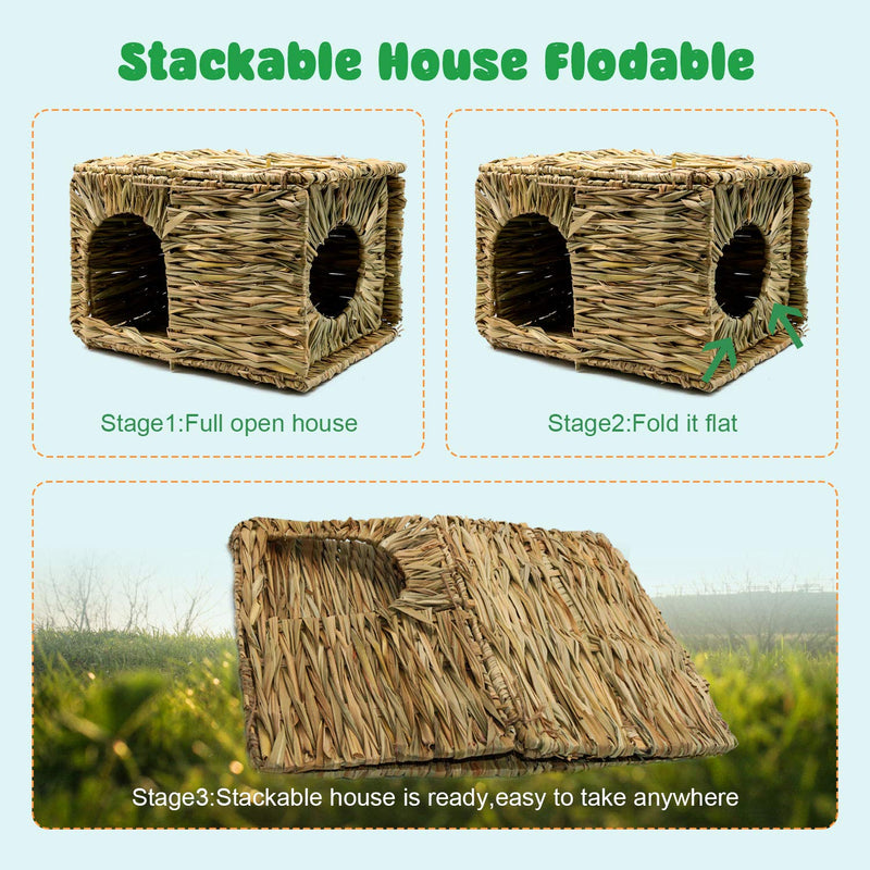 BWOGUE Extra Large Grass House for Rabbits,Hand Crafted Natural Grass Hideaway Foldable Bed Hut with Openings Playhouse for Bunny Guinea Pig Chinchilla Ferret for Play and Sleep 1 PACK - PawsPlanet Australia