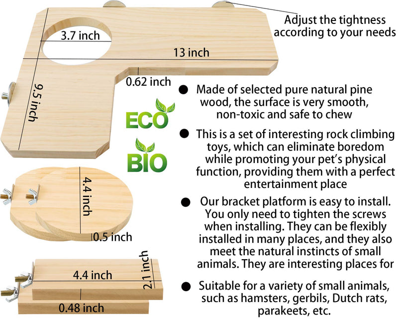 LeonBach 5 Pack Hamster Cage Platform Set, Cage Accessories Cage Platform for Chinchilla Hamster Bird, 12.6" L-Shaped Wooden Platform & 4 Pack Standing Board - PawsPlanet Australia