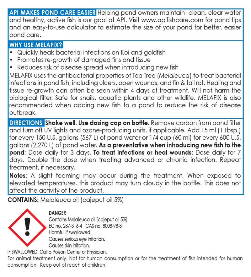 API Pond Melafix Pond Fish Bacterial Infection Remedy Bottle, White, 473 ml - PawsPlanet Australia