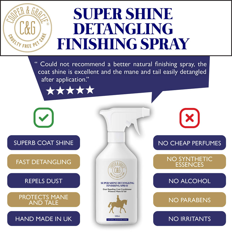 C&G Pets | Horse Super Shine Detangling Finish Spray | Dust Repelling Coat Conditioner Natural Ingredients | Protects Mane Tail Natural Shine Quick Grooming Detangler Hair Skin Nourishment (500ML) 500 ml (Pack of 1) - PawsPlanet Australia