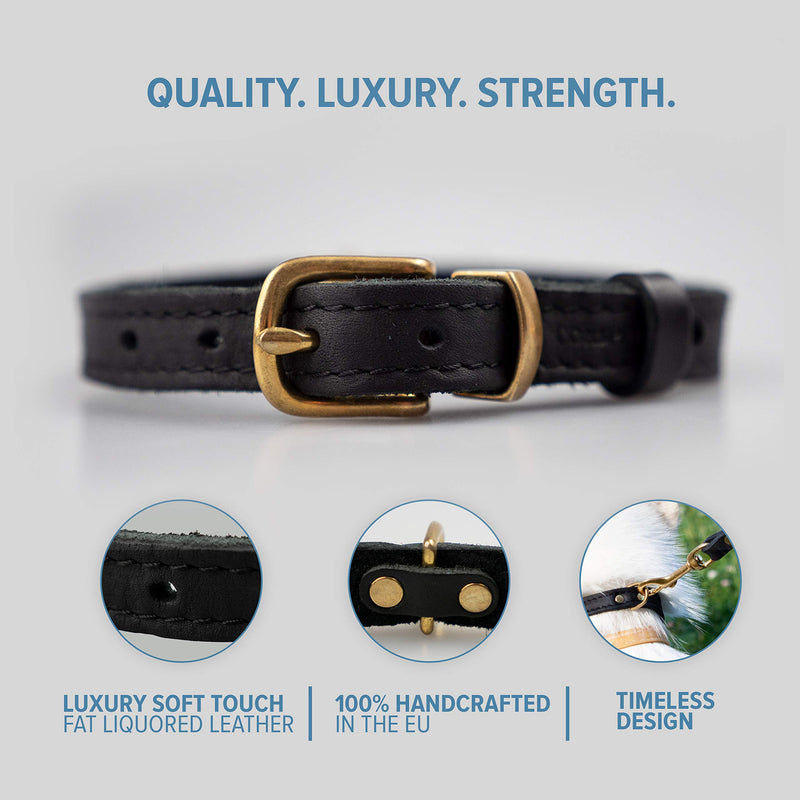 Corspet Full Grain Liquored Leather Dog Collar | Soft Dog Collars with Solid Brass Hardware | Ultra Durable Real Leather Black Collar with Narrow Width for Puppy, Small, Medium Large Dogs | X-Large X Large - PawsPlanet Australia