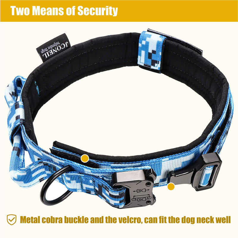 JCONEIL Tactical Dog Collar – Military K9 Dog Collar – Nylon Adjustable Dog Collar with Handle and Heavy Metal Buckle – Training and Service Dog Collar for Medium and Large Dogs M Size-Adjustable (14.96"~18.5") Blue Camo - PawsPlanet Australia
