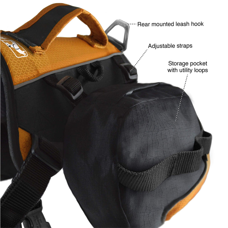 Kurgo Baxter Dog Backpack, Hiking Pack for Dogs, Lightweight, Reflective, Black/Orange - PawsPlanet Australia