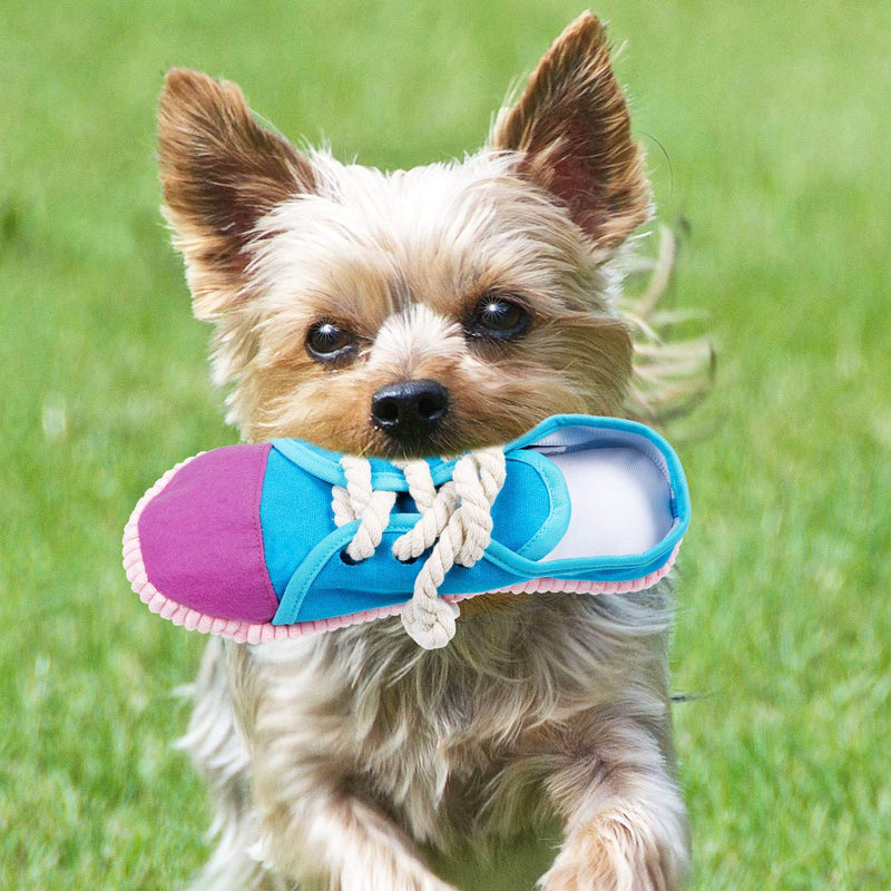 metagio Dog Shoe Toy Safe Dog Chew Toy Dog Interactive Toys Durable Puppy Squeaky Toys Mini Sneakers Shoes Toy for Puppy Small Medium Dogs(Blue) - PawsPlanet Australia
