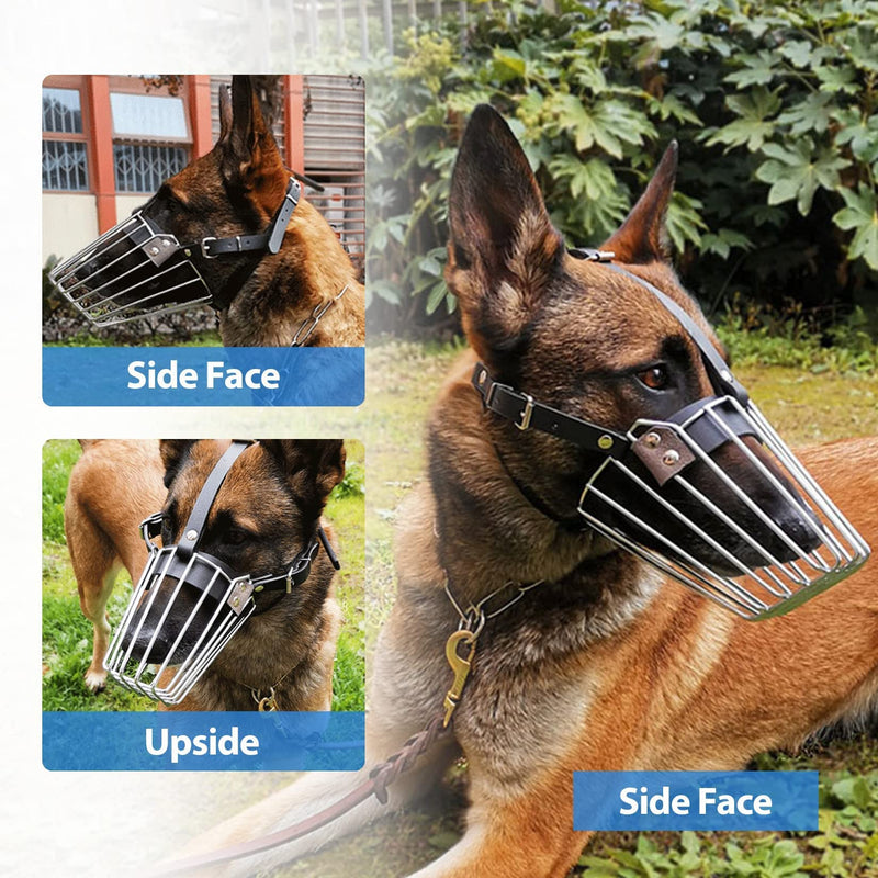 HOHOMETIC Dog Muzzle, German Shepherd Metal Wire Basket Muzzle for Large Dogs Breeds, Prevents Biting Barking and Chewing, with Adjustable Soft Leather Straps and Dog Bandana - PawsPlanet Australia