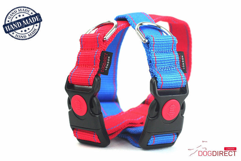 DOG COLLAR L and M size, HAND MADE, STRONG with a LOCKING MECHANISM for dog's safety Genuine DogDirect London (Medium, Blue-red) OM7 Medium - PawsPlanet Australia