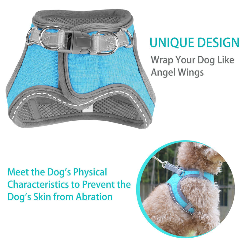 Small Dog Harness, Puppy Harness, Soft Dog Harness and Leash Set with a Reflective Collar for Small Medium Dogs,Comfortable and Reflective Dog Vest Harness Baby Blue XX-Small - PawsPlanet Australia