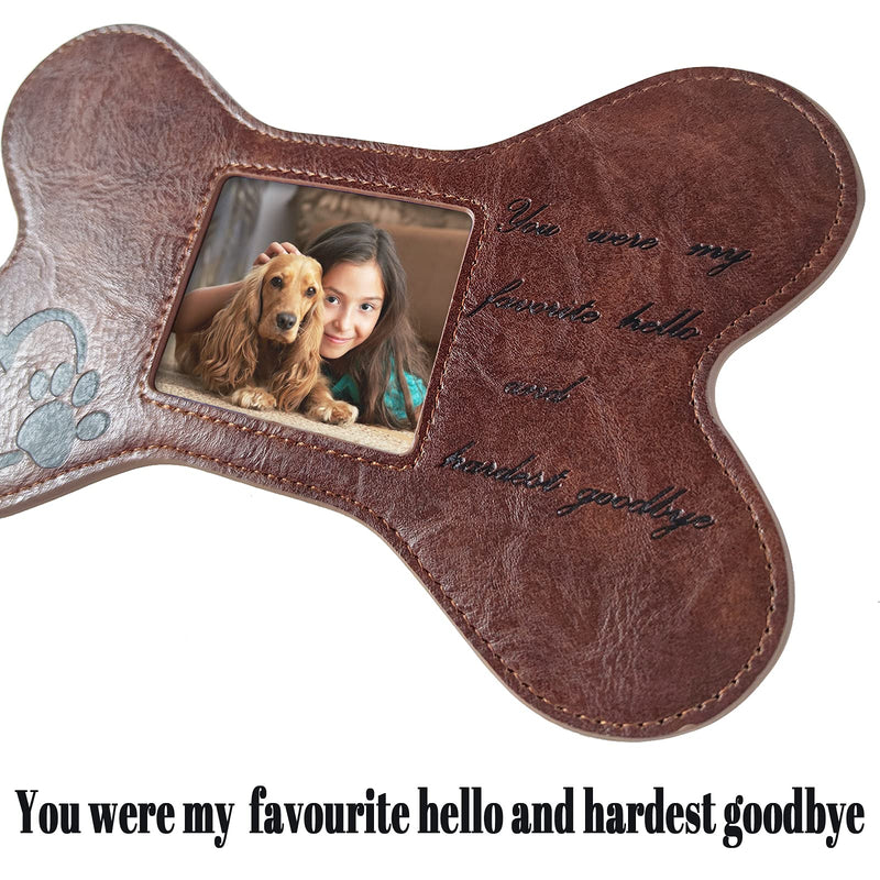 Amzlion Pet Memorial Picture Frame, Bones Shaped Dog Picture Frame and Dog Memorial Gifts, Leather Dog Memorial Picture Frame, Pet Loss Gifts with a Heart and Paw Print, Sympathy for Loss of Dog Gifts - PawsPlanet Australia