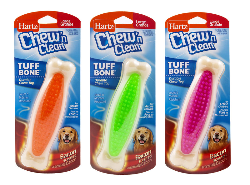 Hartz Chew ‘n Clean Tuff Bone Dog Chew Toy, Bacon Scented Chew Toy for Tough Chewers, Color & Toy Size Varies 1 Count multi - PawsPlanet Australia
