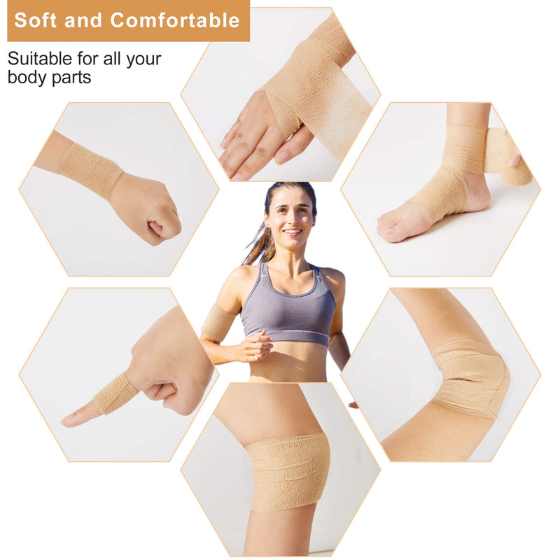 Cohesive Bandage Tape 10cm X 4.5m, 8 Rolls Self Adhesive Bandage Vet Wrap for First Aid, Sports, Sprains & Swelling, Human, Animals Beige - PawsPlanet Australia