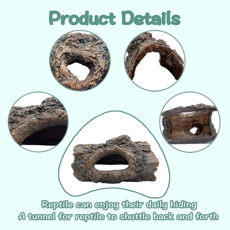 PINVNBY Reptile Hideout Cave Lizard Resin Hollow Tree Trunk Habitat Decoration Bark Bend Tank Decor Decaying Driftwood Hut Ornament Terrarium Accessories for Chameleon,Gecko,Snake and Hermit Crabs - PawsPlanet Australia