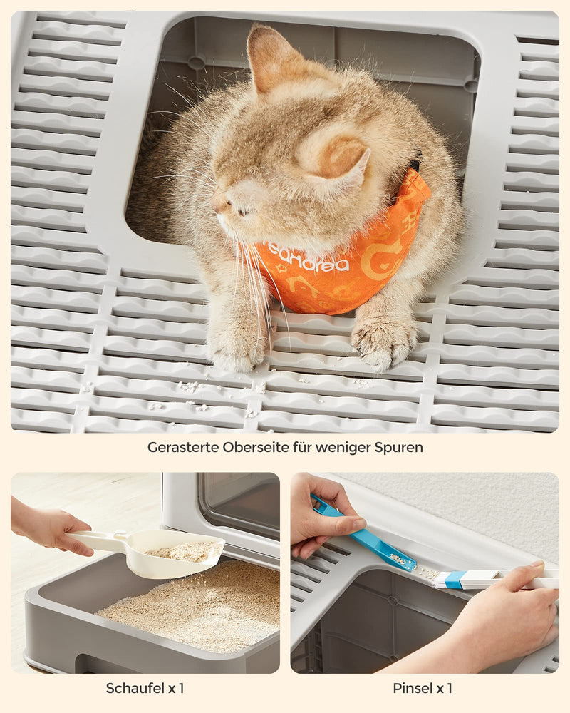 Feandrea Cat Litter Box with Lid, Extendable Tray, Scoop, Brush, Spacious for Cats up to 15kg, Less Traces, Leak-Proof Base, Oatmeal-Warm Gray PPT001G01 Oatmeal + Warm Grey - PawsPlanet Australia