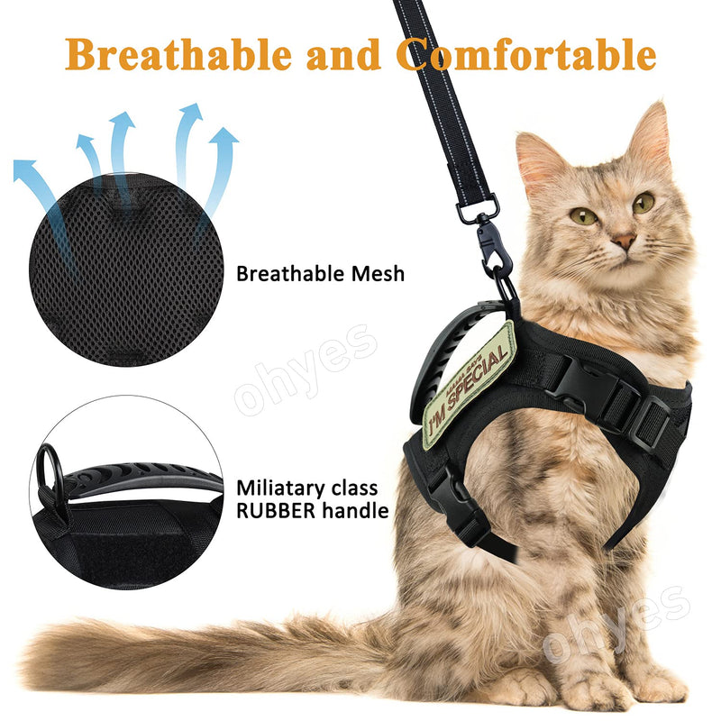 Tactical Cat Harness for Walking Escape Proof,Soft Adjustable Pet Vest Harness for Large Cat, Breathable Mesh Small Dog L A-Black - PawsPlanet Australia