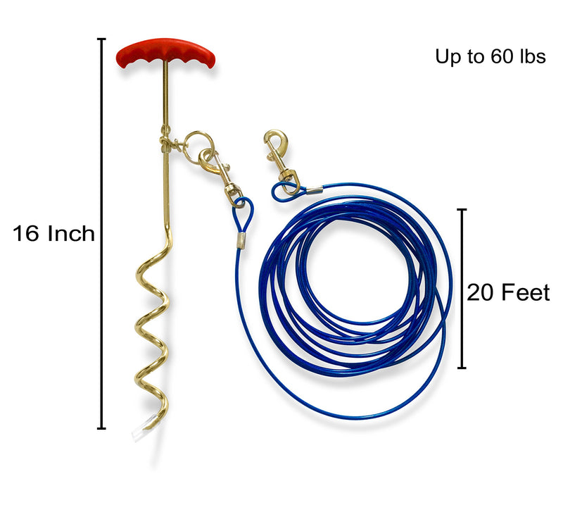[Australia] - Prankish-Pet Dog Stake with Tie Out Cable - The Complete Tether System for Small to Medium Pets to Play in The Yard, Camping, or Outdoors 18" stake, 20ft cable 
