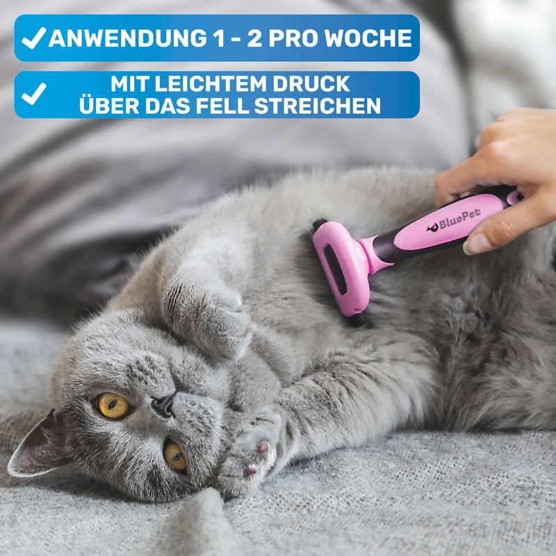 BluePet "UnterwollGlück" - Up to 90% less loose hair - Short hair dogs & cats brush ideal for changing fur - Removal of the undercoat & care of the top hair Pink - PawsPlanet Australia