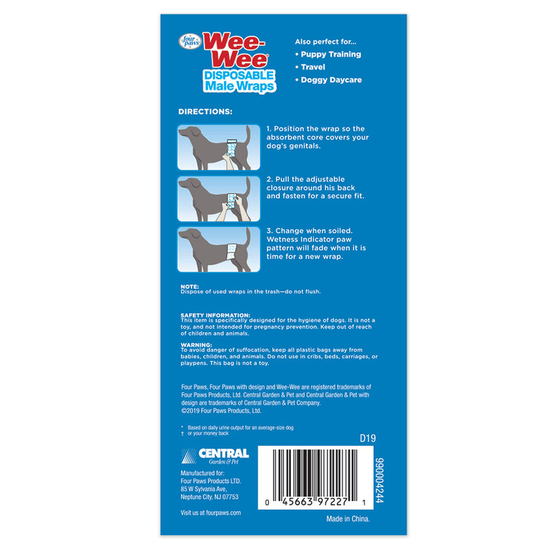 [Australia] - Wee-Wee Products Disposable Male Dog Wraps (12 Pack), Medium/Large 